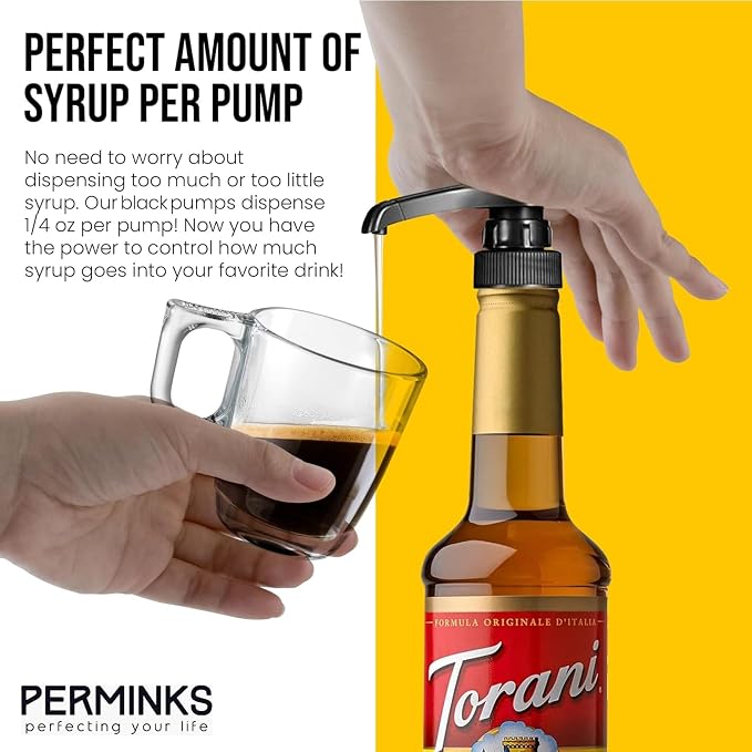 Syrup Pumps Compatible with Torani and Davinci Bottles (25.4 oz-750ml) (Set of 6, Black)