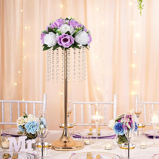BLOSMON Lilac Flowers Balls for Centerpieces: 10 Pcs Purple White Fake Roses Flower for Wedding Table - Artificial Silk Kissing Bouquet Floral Arrangement Center for Home Party Event Decor | Purple White artificial Floral Arrangement for Wedding - Faux...
