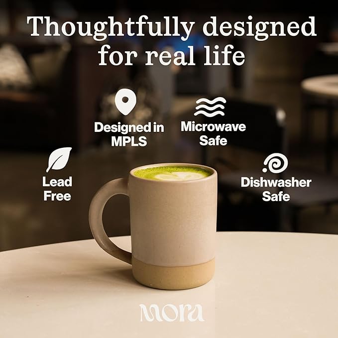 MORA Medium Mugs Set of 4, 16oz Ceramic Pottery Latte Mugs/Coffee Cups - Microwave and Dishwasher Safe - Peppercorn