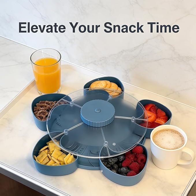 Divided Serving Tray That Spins - Perfect for Snacks, Dips & Party Appetizers, Rotating Snack Box Container with Lid, Lazy Susan Organizer Veggie Fruit Tray for Kitchen,Travel and Picnic (Pink)