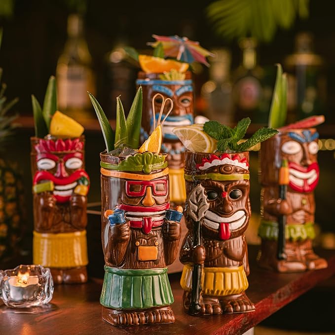 Gift-Set Tiki Mugs for Cocktail Set of 2 - Ceramic Tiki Cups,Tiki Glasses Cute Exotic Cocktail Glasses, For Hawaiian Party And Tiki Bar