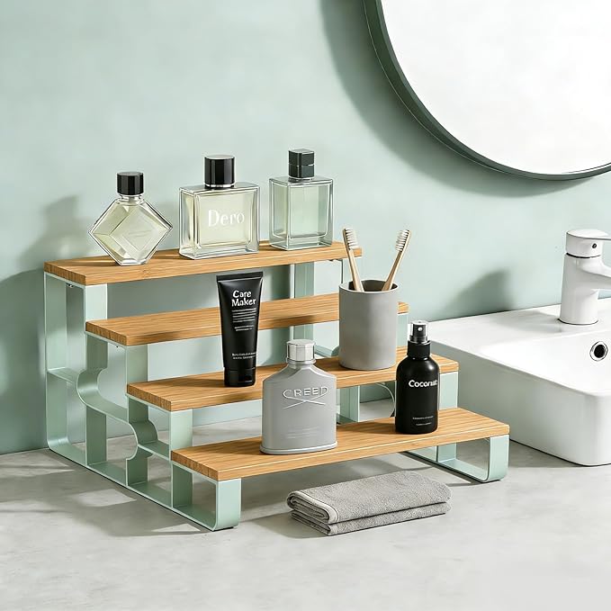 Perfume Organizer for Women,4 Tier Cologne stand for Skincare, Vanity Organizer for Makeup,Bathroom Counter Organizers and Storage,Bamboo Display Shelf (Width=11.2")