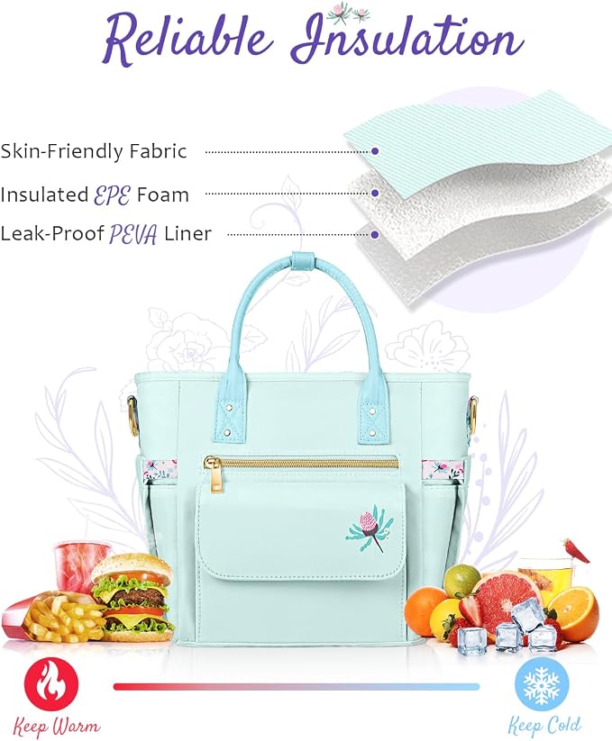 GLORIEROO Deluxe Insulated Lunch Box Bag Women - Leakproof Waterproof Cooler with Multi Pockets Removable Strap for Work Picnic - Teacher Mothers Day Christmas Birthday Gifts