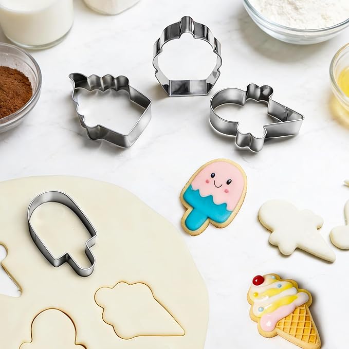 Ice Cream Cookie Cutter Set, 12 PCS Stainless Steel Summer Cookie Cutters for Baking Fondant, DIY Crafts, Summer Celebrations (with Gift Box)