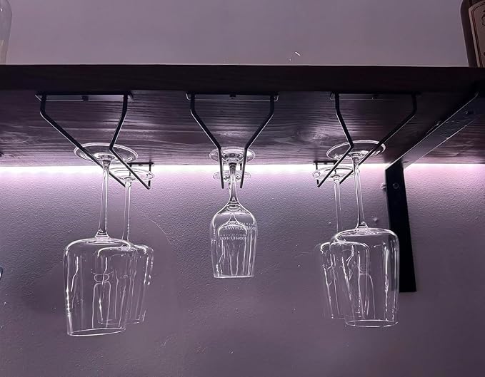 10.8 Inch Black Wine Glass Rack, Under Cabinet Wine Glass Holder Stainless Steel Stemware Rack - Hanging Stemware Holder for Cabinet Kitchen Bar, Set of 2