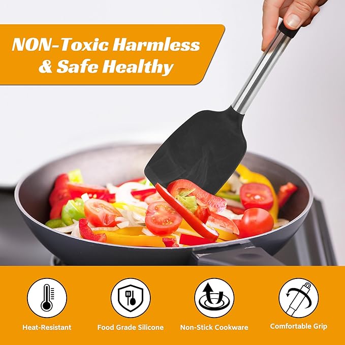 Silicone Cooking Kitchen Utensils Set Kitchen Utensils Set Silicone Cooking Utensils Set for Nonstick Cookware Perfect for Baking and Mixing Spatula Set BPA Free Dishwasher Safe Black 4 Pack