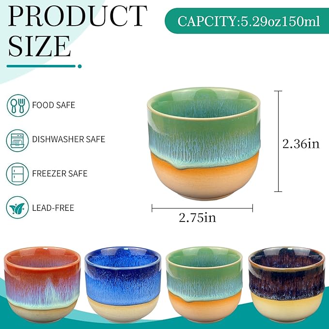 Ceramic Espresso Cups Set of 4, 5 oz Mugs, Double Walled Coffee Mugs for Nespresso Cups, Special Glazed Demitasse Cups Expresso Coffee Cup for Espresso Machine