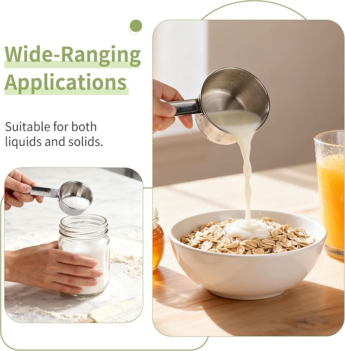 Measuring Cups 4 Pieces, Stainless Steel Measuring Cups, Stackable Design with Metal Handle for Dry and Liquid Ingredients, Ideal for Cooking & Baking
