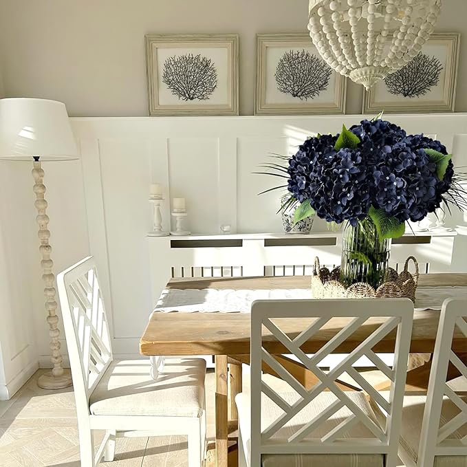 JINWOE Dark Navy Blue Silk Hydrangea,5Pcs 20Inch Full Large Artificial Flower Heads with Stems Fake Hydrangeas Flowers for DIY Wedding Centerpiece Home Decor