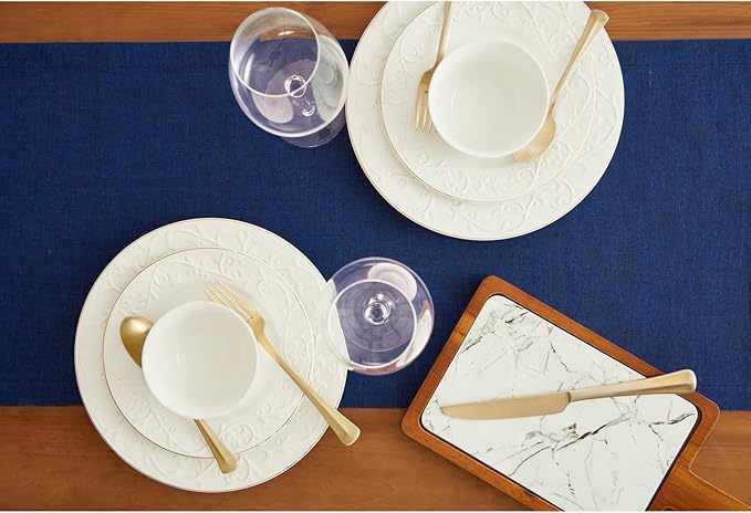Solino Home Linen Table Runner 60 Inches - 100% Pure Linen Royal Blue Table Runner 14 x 60 Inch Ideal for Dresser and Coffee Tables - Athena