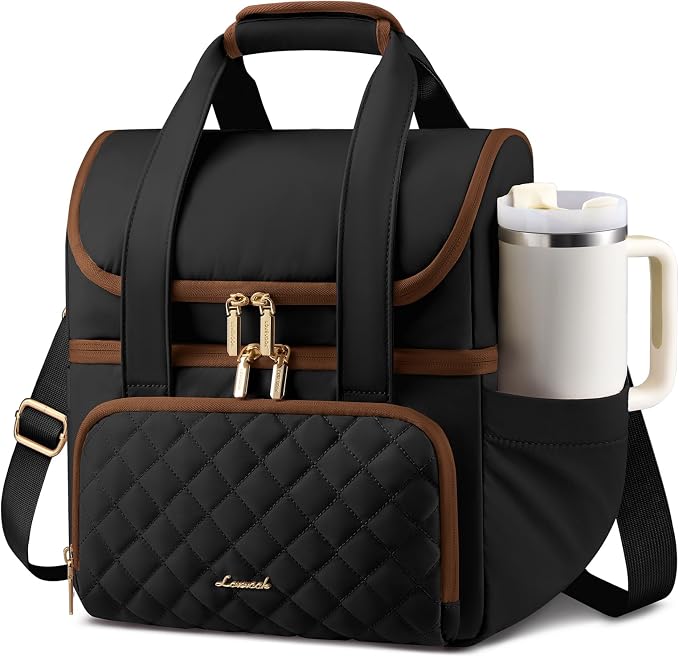 LOVEVOOK Insulated Lunch Bag for Women,Large Double Deck Adult Lunch Box,Teacher Lunch Tote Bag with Cup Holder,Leakproof Cooler Bag with Adjustable Shoulder Strap for Work Picnic Beach,Larger 15L