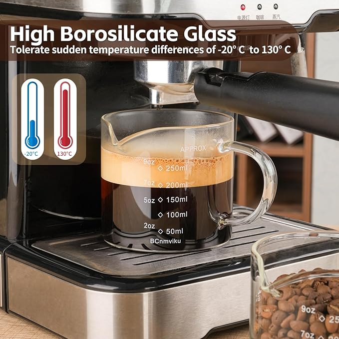 Espresso Cup Measuring Cup Triple Pitcher Milk Cup 250ML/8.5OZ Espresso Cups with Handle Shot Glass with V-Shaped Mouth Milk Frothing Pitcher (Single mouth)