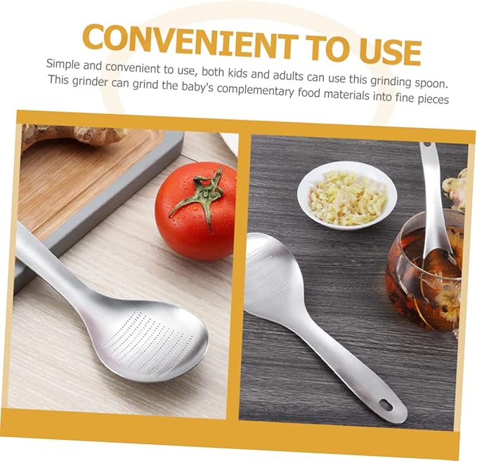 Stainless Steel Multi-Function Ginger Garlic Spoon Shaped Food Mincer for Kitchen Seasoning Baby Food Prep 8.46X2.75X0.39In 3-Pack