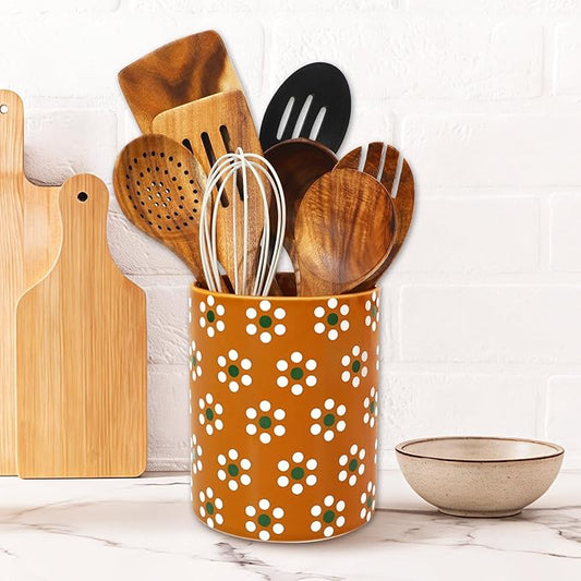 FYSUIMU Cielito Lindo Utensil Holder Ceramic Kitchen Crock Mexico Flower Kitchen Decor for Spoon Forks Countertop Supplies