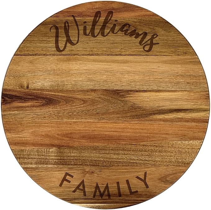 Engraved Family Name Script Personalized Lazy Susan, 16" Rotating Tray Brown