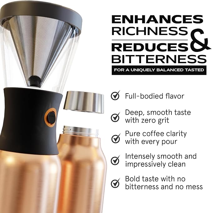asobu Cold Brew Coffee Maker, Award-Winning 40oz Insulated Cold Brew Brewer with Portable Stainless Steel Carafe – No.1 Europe Coffee Fest Winner, Leakproof, BPA-Free, Keeps Cold 24H