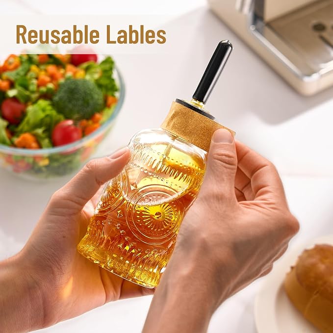 Baalaka Olive Oil Dispenser Bottle for Kitchen with Metal Spout, Glass Oil Bottles 7OZ, Elegant Glass Cooking Dispenser for Kitchen Juice Mouthwash Honey Syrup Coffee Syrup-2pcs