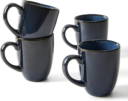Pokini Coffee Mug 15 oz, Ceramic Coffee Mugs Set of 4, Reactive Glaze Mug for Latte/Tea/Cappuccino/Cocoa, Irregular Stackable Mug Set for Men, Women, Dad, Mom, Dishwasher & Microwave Safe, Starry Blue