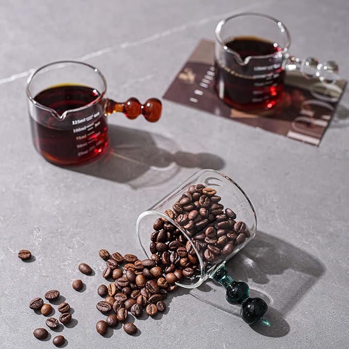 3-Pack Espresso Glass Measuring Cup With Handle Expresso Shots Cup Single Spout Glass Pitcher For Espresso Shots And Milk Froth Clear Accessories With Dual Scale (125ml / 4oz)