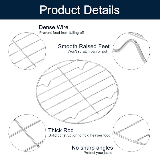 uxcell 3Pcs 7-7/8",8-11/16",11" Round Cooling Rack, Roasting Baking Steaming Cooling Rack, Stainless Steel Cooking Grid Grill for Oven, Air Fryer, Silver