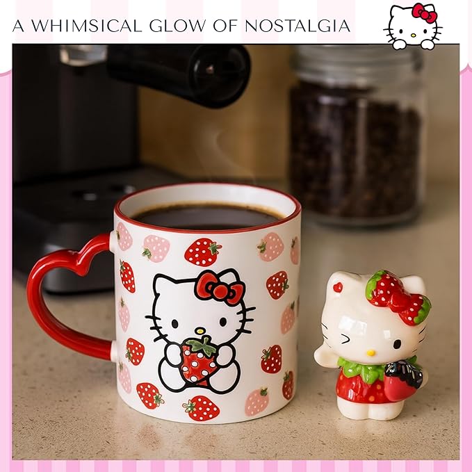 Blue Sky Clayworks Hello Kitty Strawberry 21 Oz Coffe Mug and Figurine Gift, Set of 2, 73454