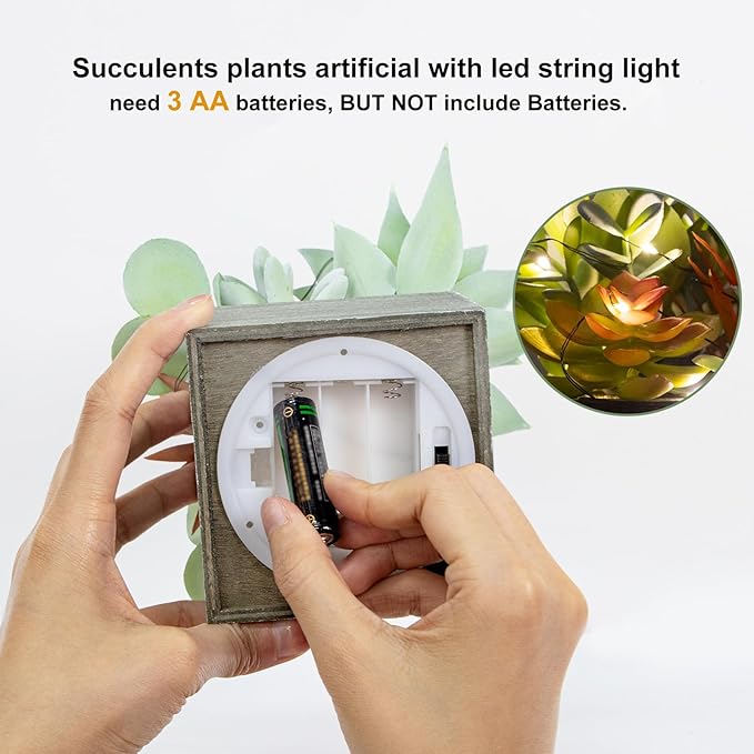 Succulents Plants Artificial with Light, Small Fake Plants in Pots for Home Decor, Potted Decorative Succulents Plants for Table Desk Bathroom Office Room Decor