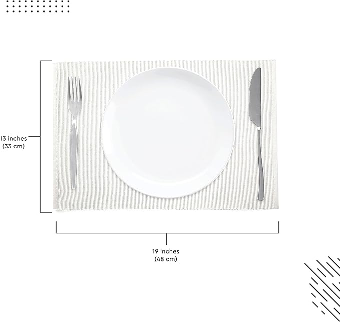 Encasa XO Dining Placemat Set of 6 | Solid Off White Color | Fine Ribbed Cotton Table mat | Size 19x13 in | Machine Washable