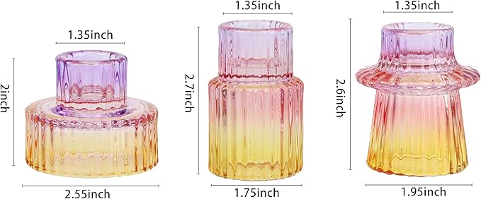 Vixdonos Glass Candlestick Holders Tealight Candle Holders for Table Centerpieces, Wedding Decor and Dinner Party (3 Pcs, Purple-Pink-Yellow)