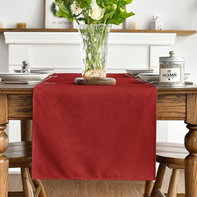 Artoid Mode Red Table Runner, Seasonal Xmas Christmas New Year Washable Kitchen Dining Table Decoration for Home Party Decor 13x120 Inch