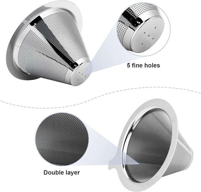 Pour Over Coffee Maker,Coffee Filter,Slow Drip Paperless Stainless Steel Cone Coffee Dripper(1-2 Cup)
