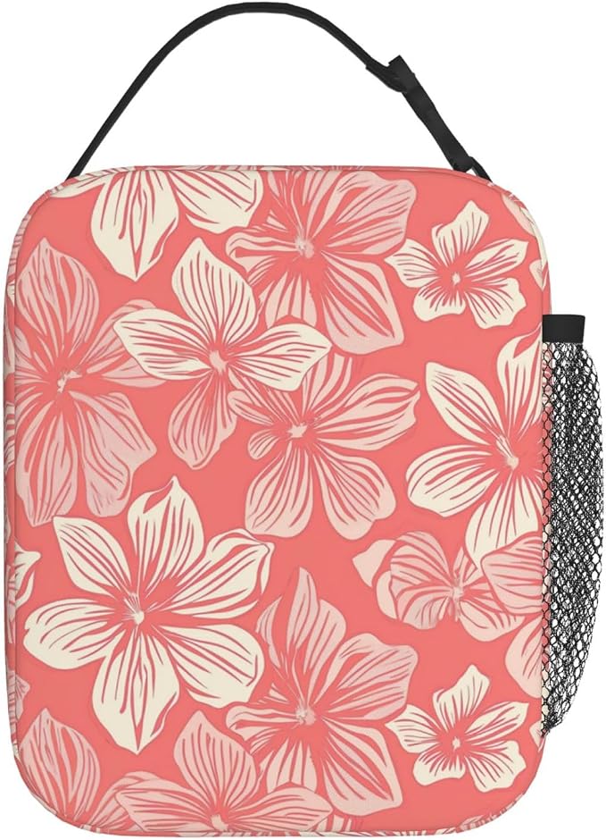 Pink Floral Lunch Box for Adults Women Girls Boys Kids Flower Lunch Box Insulated Cooler Reusable Lunch Bag Container Gifts for Work Office Picnic Travel School