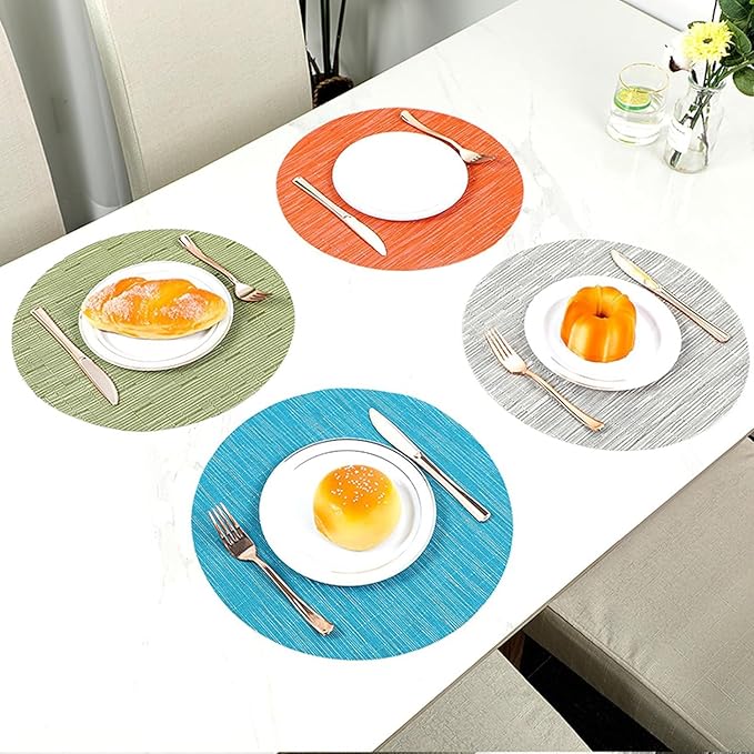 Round Placemats Set of 6 Woven Table Mats Washable Non-Slip Place Mats 13.8 Inch for Christmas Decoration Home Wedding Party,Off White