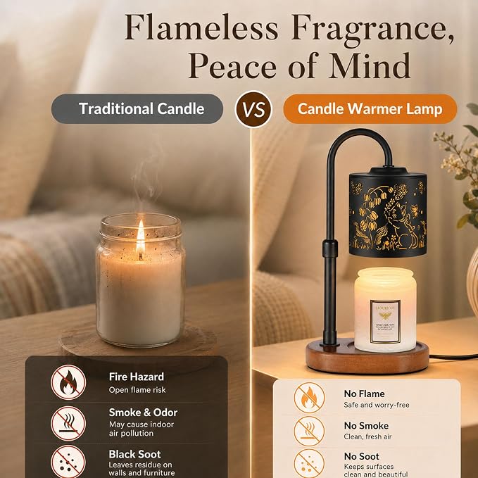 Dimmable Candle Warmer Lamp with Timer Adjustable Height for Scented Jar Candles Electric Candle Wax Melt Warmer for Home Decor Christmas Birthday Gifts for Women Mom(Butterfly+Cat)