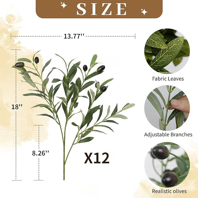 Leftover 12PCS 18Inch Faux Olive Branches for Vase,Artificia Tree Branches,Fake Plants,Greenery Stems,Eucalyptus Stems,Green Leaves for Centerpieces Decoration,Home Decor,Coffee Table Decor