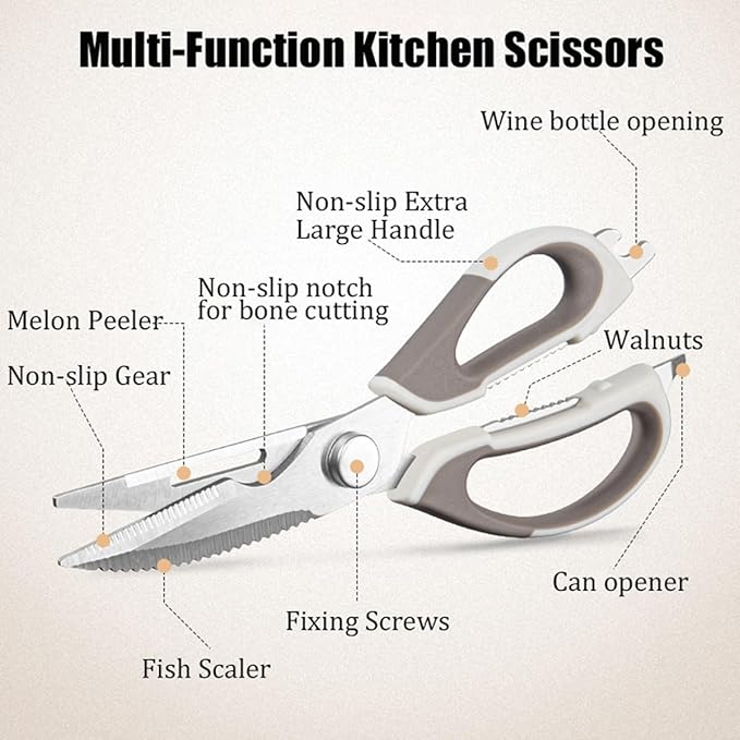 2 Pcs Heavy Duty Kitchen Shears for Food, Come Apart Design & Dishwasher Safe, Multi-function Kitchen Scissors set, Stainless Steel Food Cooking Scissors, No Magnetic Holder