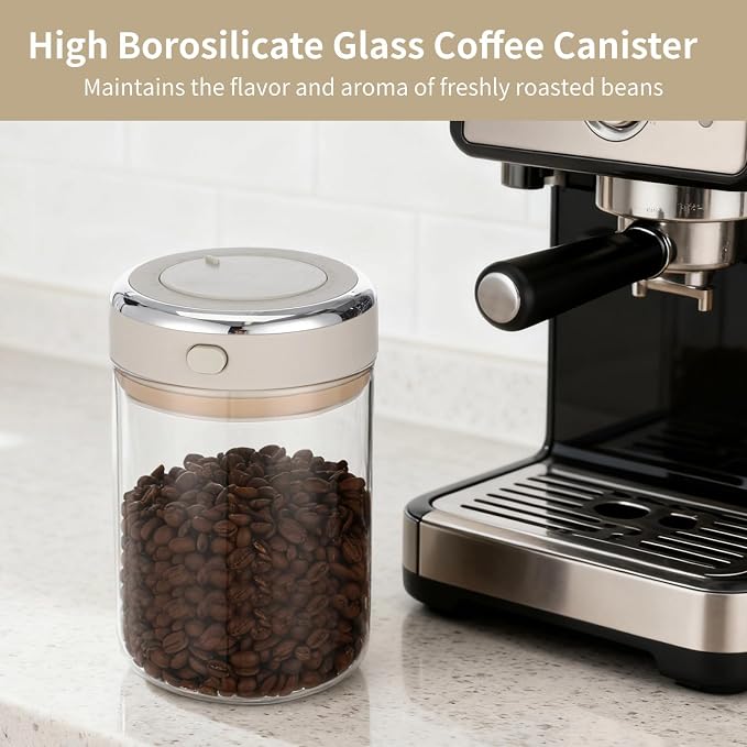 Homaisson 2 PCS Glass Coffee Canister 1100ml, Airtight Coffee Bean Storage Jar with One-Way CO₂ Vent, Date Tracking Dial & One-Press Seal Lid, High Borosilicate Glass Coffee Container for Tea Sugar