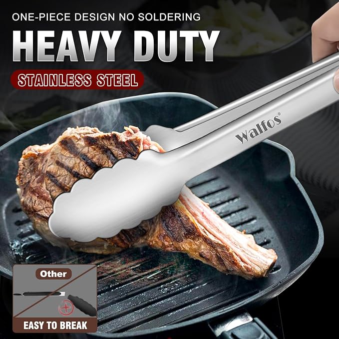 Walfos 17 Inch Extra Long Grill Tongs, Ultimate Stainless Steel BBQ Tongs for Grilling, Cooking, BBQ/Barbecue, Buffet and Turning Food