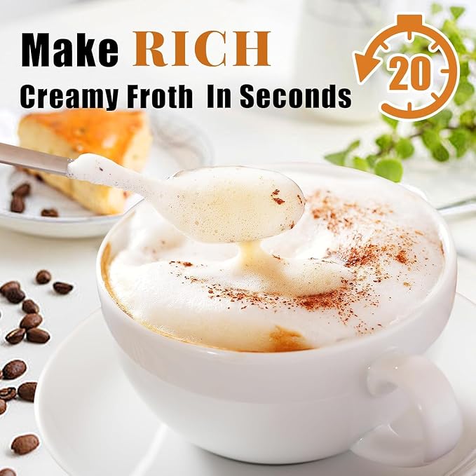 Milk Frother Handheld Rechargeable – Electric Matcha Whisk & Drink Mixer, Foam Maker for Latte, Cappuccino, Bulletproof Coffee, Portable Stainless Steel Frother for Home, Office & Travel. (White)