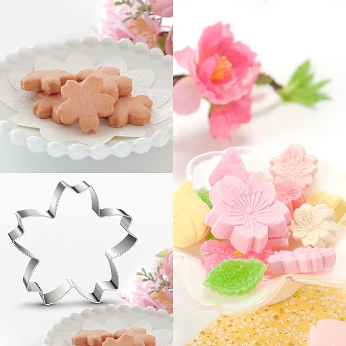 Cherry Blossoms Flower Style Cookie Cutter Christmas Biscuit Cutters New Year’s Day DIY Baking Mold, Pack of 5