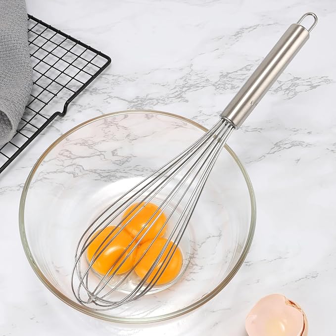 10-Inch Balloon Whisk (16 Pack), Classic Manual Kitchen Egg Beater, Handheld Stainless Steel Whisk for Cooking, Blending, Whisking, Beating and Stirring