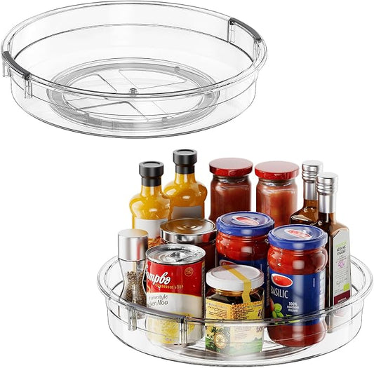 LAMU 2 Pack 12 Inch Lazy Susan Organizer Turntable for Cabinet, with High Edges to Prevent Falling, Large Clear Lazy Susan for Kitchen, Pantry, Refrigerator, Countertop, Table, Bathroom