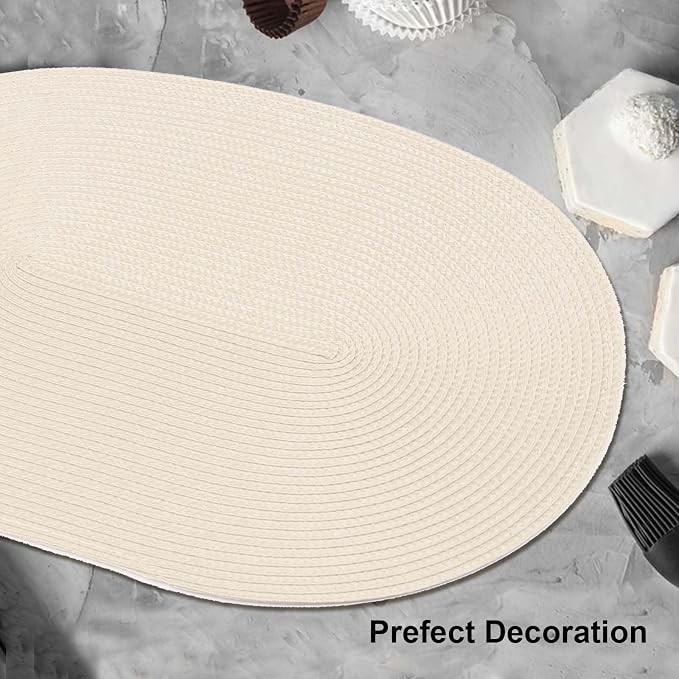 AHHFSMEI Placemats Set of 4 for Dining Table Washable Woven Non-Slip 18x12 inches Placemat Heat-Resistant Durable Table Mats for Dining Table Easy to Clean (Oval Beige, 4)