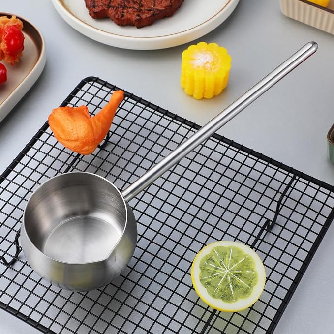 Sewroro Stainless Steel Oil Dipping Ladle with Long Handle 10.62In Soup Spoon Kitchen Utensil for Cooking and Serving