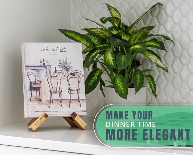 Comfify Acacia Wood Cookbook Stand – 8.5" D × 5" W × 7.36" H | Acacia wood; 8.5"D x 5"W x 7.36"H; two-piece assembly; vintage brown; recipe book, tablet, art display