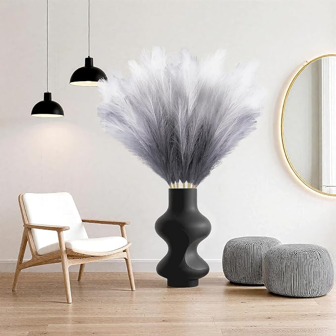 Torontokyo 8Pcs Black Faux Pampas Grass Decor Tall, 35.4” Fluffy Artificial Pompous Grass Branches, Large Pampas Grass Reed Stems for Halloween Gothic Room Decor, Wedding, Baby Shower, Home Boho Decor