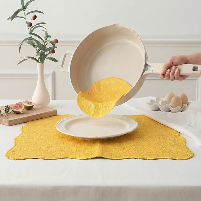 AHHFSMEI Faux Linen Placemats Set of 8 Heat Resistant Non-Slip Stain Proof Table Mats for Kitchen Dining Elegant Decor Place Mats (Yellow 8)