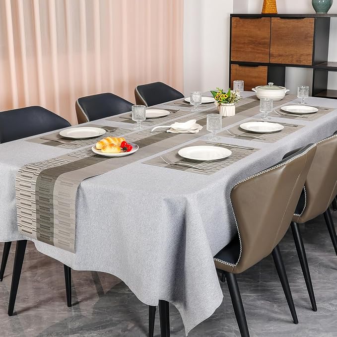 Placemats Set of 6, Vinyl Woven Place Mats Indoor Set of 6 Washable Wipeable PVC Table Mats Heat-Resistant Non Slip Placemat for Kitchen Dining Outdoor Table (Gray Dark Gray, Set of 6)