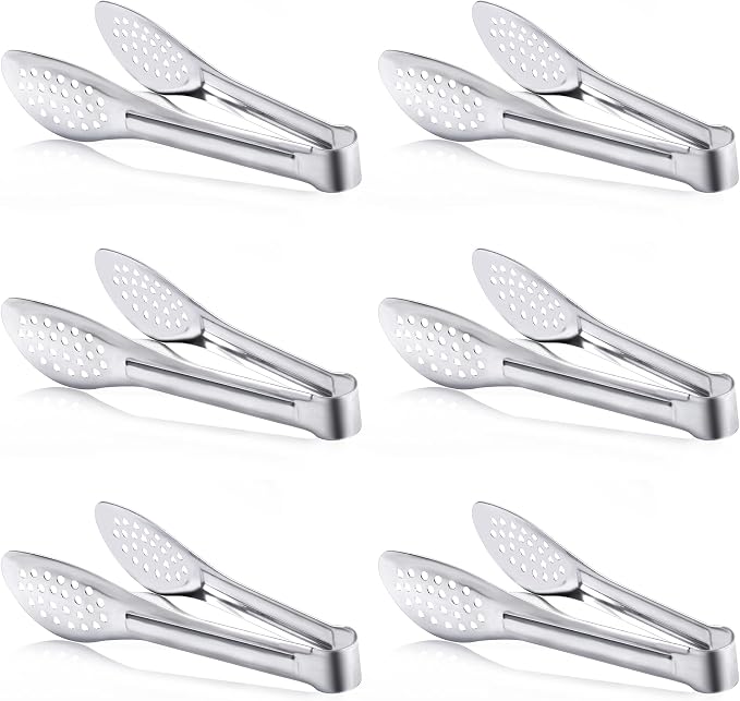 6 Pack Buffet Tongs,Stainless Steel Serving Tongs Serving Utensils 7Inch