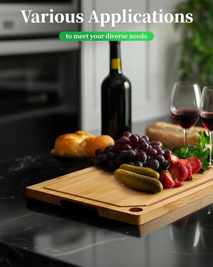 Kitsure Bamboo Cutting Board - Multi-Sizes Wooden Cutting Boards for Kitchen, Convenient Kitchen Essentials with Deep Juice Grooves, Cutting Board for Chopping & Serving, Medium, Natural