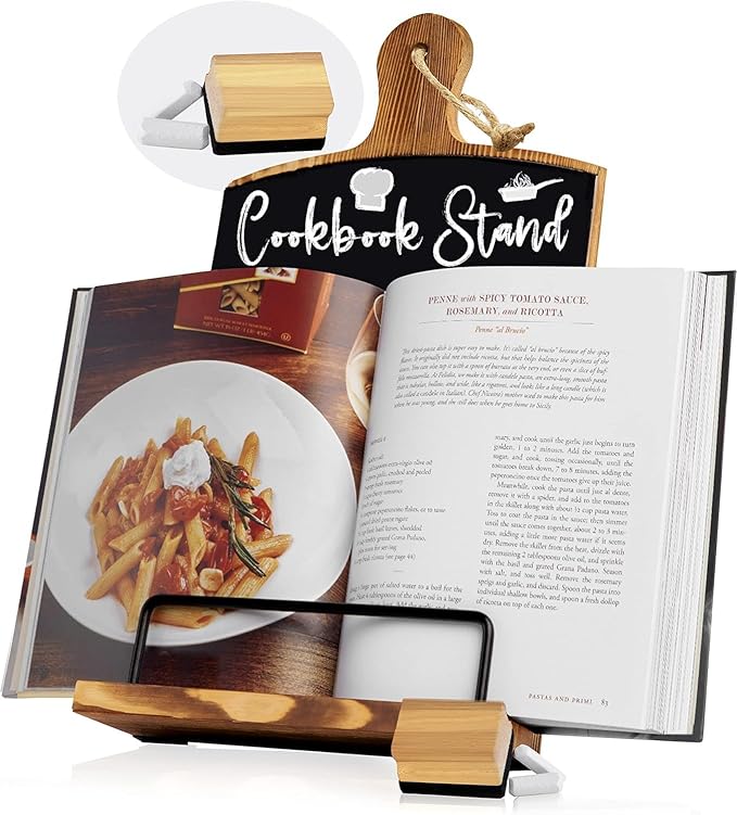 Willow & Croft Premium Cook Book Stand. Farmhouse Cutting Board Stand Cookbook Holder, Recipe Book Holder. Distressed Cookbook Stand for Kitchen Counter. Rustic Home Decor, Adjustable Display Stand.